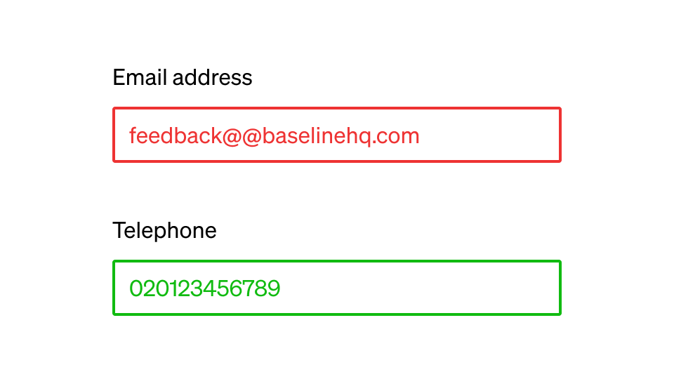 Form validation error shown using only colour